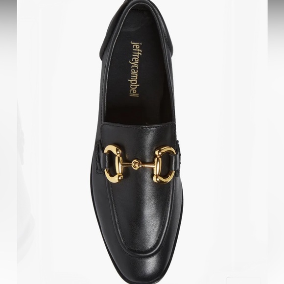 JEFFREY CAMPBELL “Velviteen Bit Leather” Flat Loafer Black Leather Gold Buckle - Picture 2 of 9